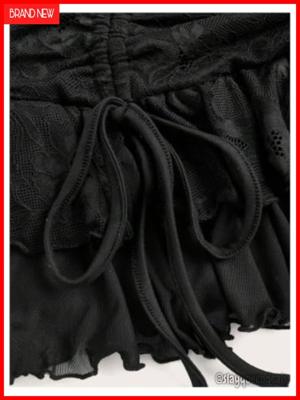 Lace Mini Skirt Y2K Low Rise Ruched Layered Ruffle Super Short Flowy - Picture 3 of 4